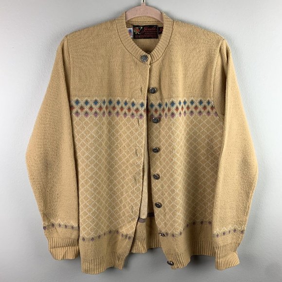Jersild Sweaters - Jersild Vintage 50s 60s Womens Wool Cardigan Sweater European Sz 42 Yellow Tan